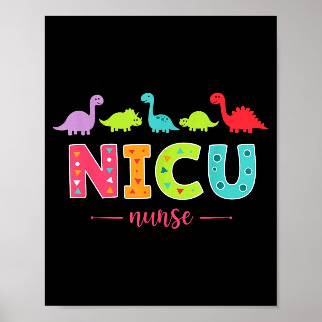 Nicu Nurse With Cute Dinosaurs Pediatric For Women Poster (Vorne)