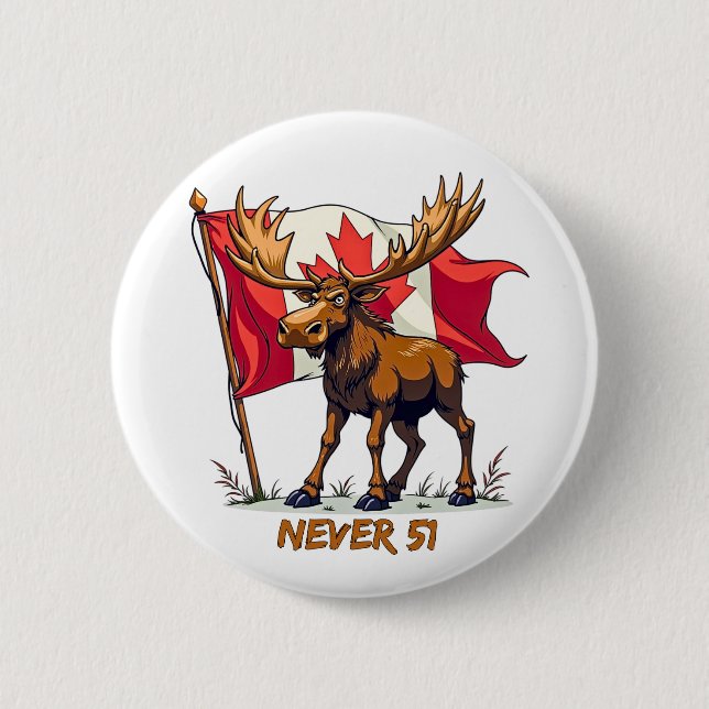 Nie 51, Elch, kanadischer Ahornblätterblätter Button (Vorderseite)