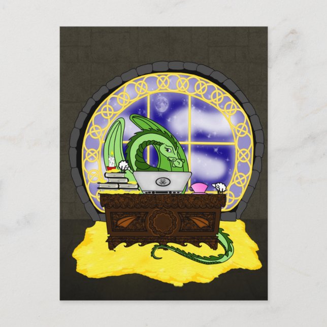 Nie schlafen Drache bei der Arbeit Postkarte (Vorderseite)