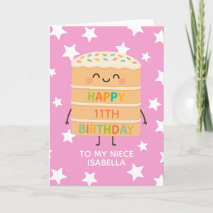 Niece 11. Geburtstag Niedlich Cake Pink Custom Karte