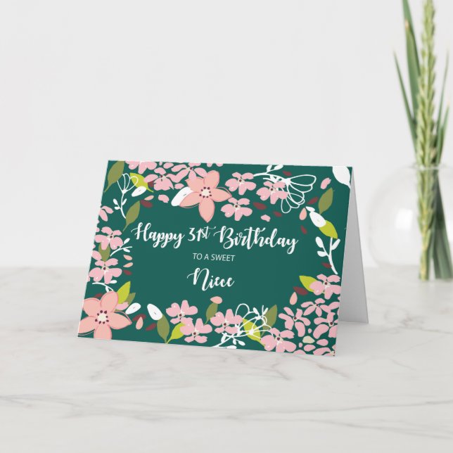 Niece 31. Geburtstag Grüne Blume Karte (Vorderseite)