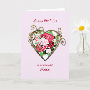 Niece Birthday Antique Painted Rose Karte