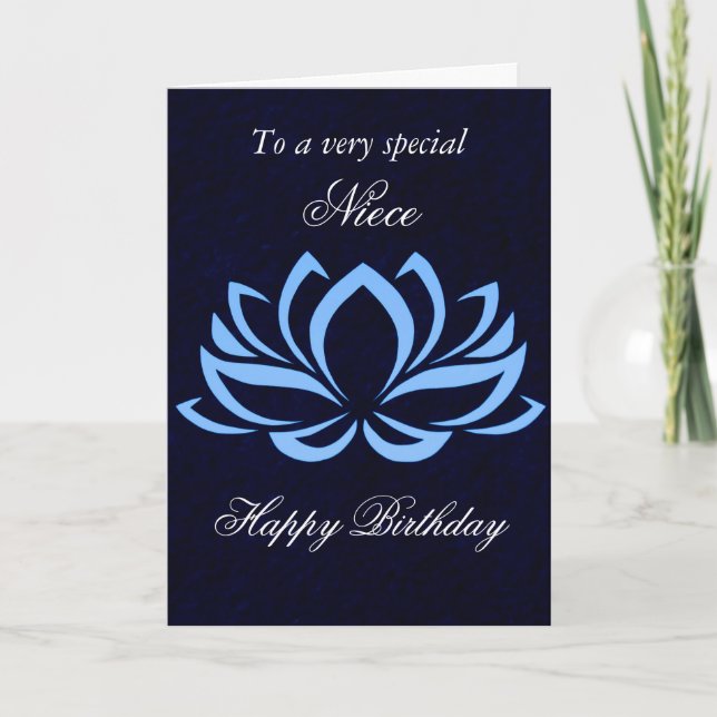 Niece - Birthday - Blue Lotus auf Black Karte (Vorderseite)