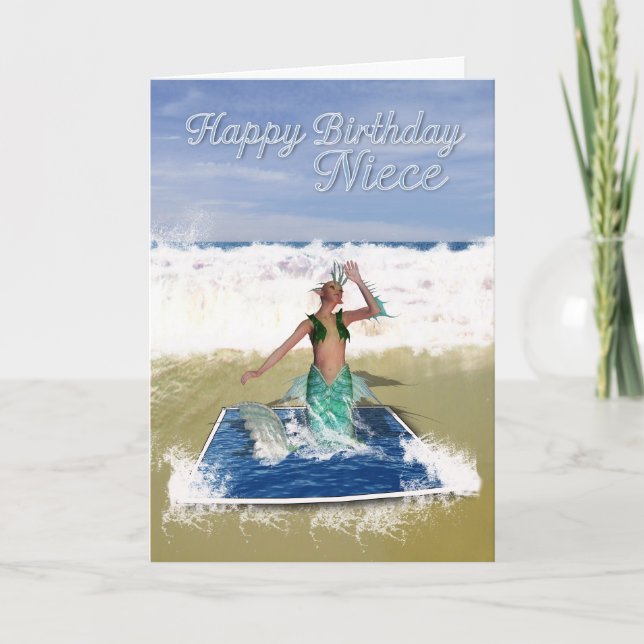Niece Birthday Card - Fantasy Art Mermaid - Washed Karte (Vorderseite)