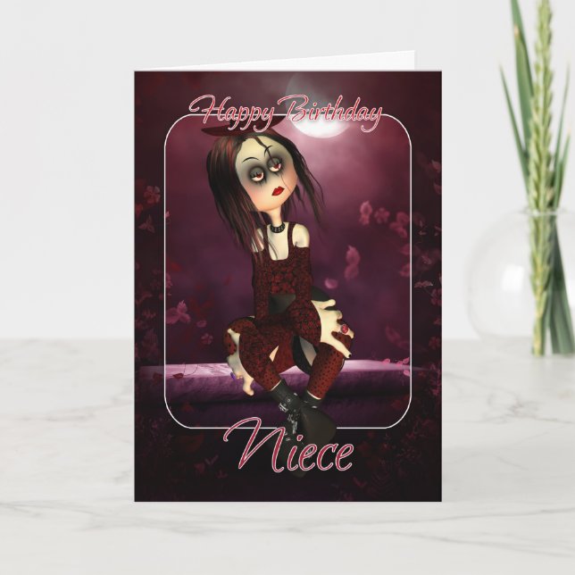 Niece Birthday Card - Moonies Rag Doll Goth - Goth Karte (Vorderseite)
