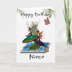 Niece Birthday Card - Niedlich Gothic Fairies Spri Karte