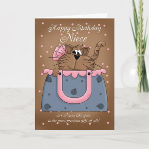 Niece Birthday Card - Niedliches Cat Purple Pet Karte
