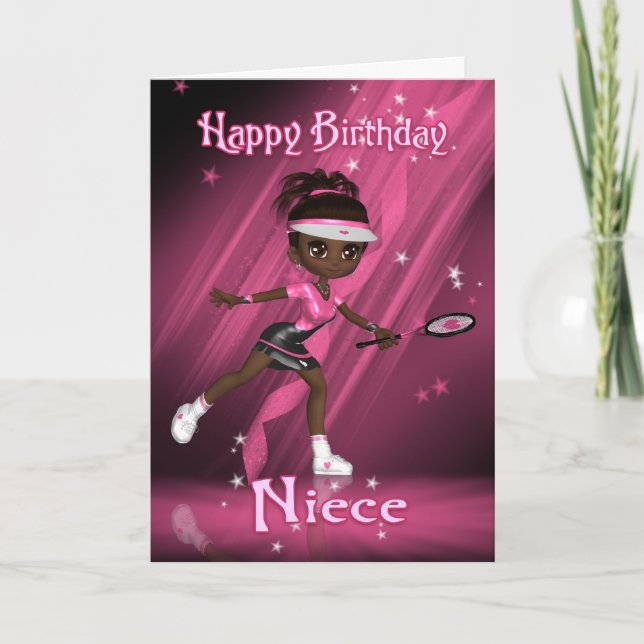 Niece Birthday Card Tennis Player - African Americ Karte (Vorderseite)