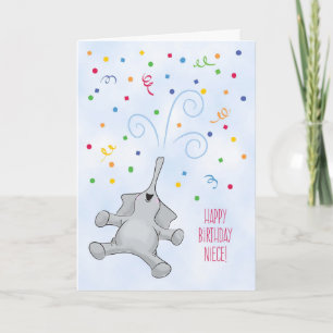 Niece Birthday, Elephant & Confetti Karte