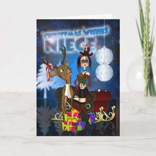 Niece Gothic Christmas Card, H.I.P. Und Reindeer Feiertagskarte