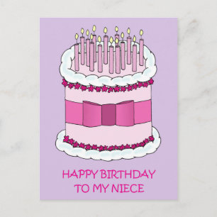 Niece Happy Birthday Cartoon Cake und Candles Postkarte
