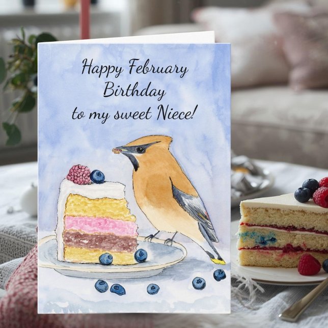 Niece Happy February Birthday Cedar Waxwing Karte (Von Creator hochgeladen)