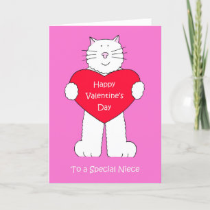 Niece Happy Valentinstag, Cartoon Cat. Feiertagskarte
