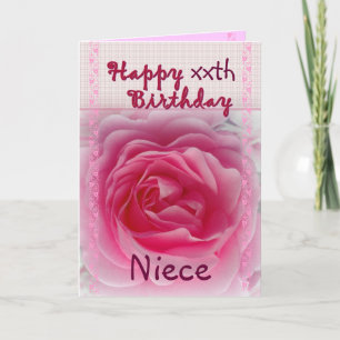 NIECE - Happy xxth Birthday - Pink Rose Karte