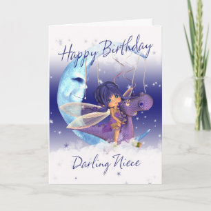 Niece Niedliche Geburtstag Card, lila Drache mit F Karte