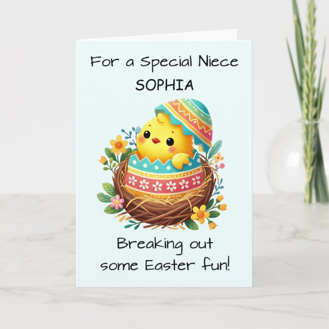 Niece Oaster Chick Breaking Out of Muschel in Nest Karte (Vorderseite)