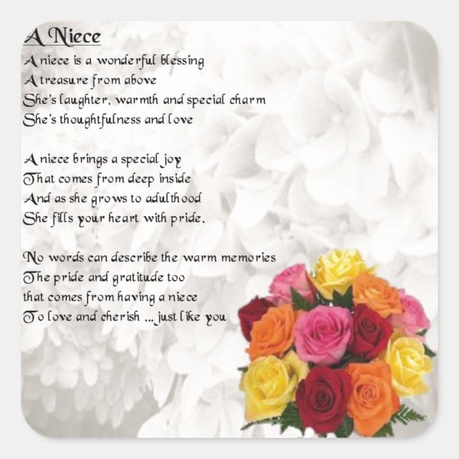 Niece Poem - Blume Quadratischer Aufkleber (Vorderseite)