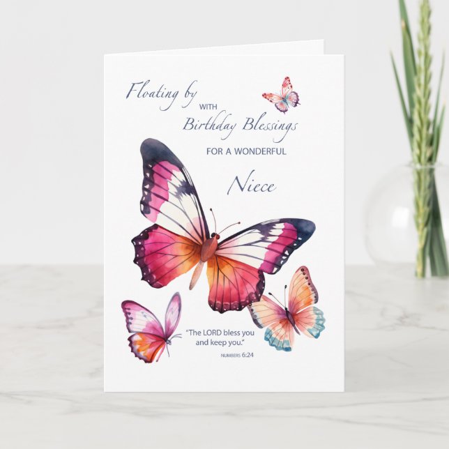 Niece Religious Birthday to Watercolor Butterflies Karte (Vorderseite)