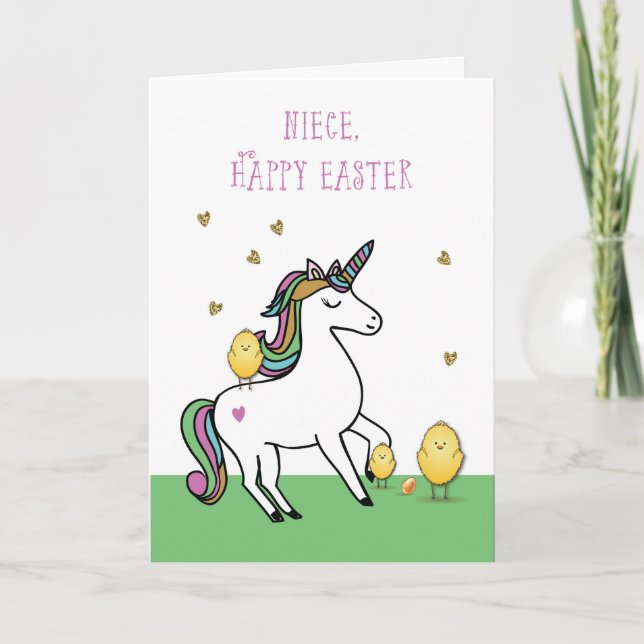 Niece Unicorn Osterwünscht mit Chicks Karte (Vorderseite)
