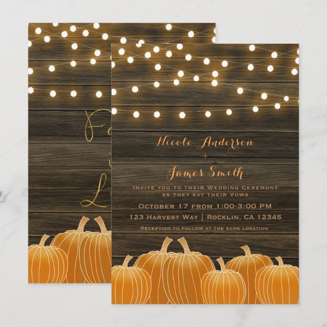 Niedergang der Liebe Pumpkins Lights Rustikale Hoc Einladung (Vorne/Hinten)
