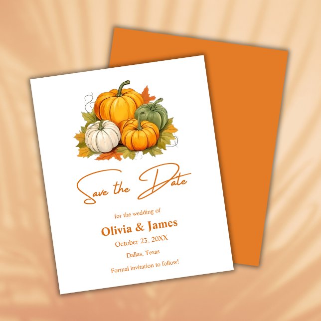 Niedergang in der Liebe Rustikale Kürbis Hochzeit  (Fall in Love Autumn Rustic Pumpkin Wedding Save the Date Card )