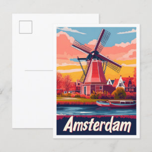Niederlande Amsterdam Vintage-Reiseillustration Postkarte