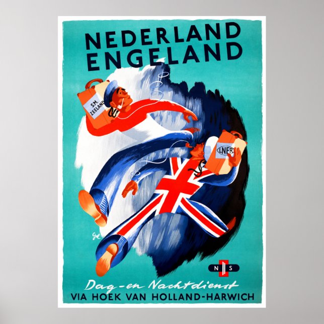 Niederlande England Vintage Travel Poster restauri (Vorne)