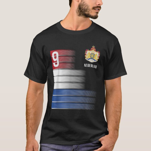 Niederlande Flaggennummer 9 Niederländische Fußbal T-Shirt (Vorderseite)