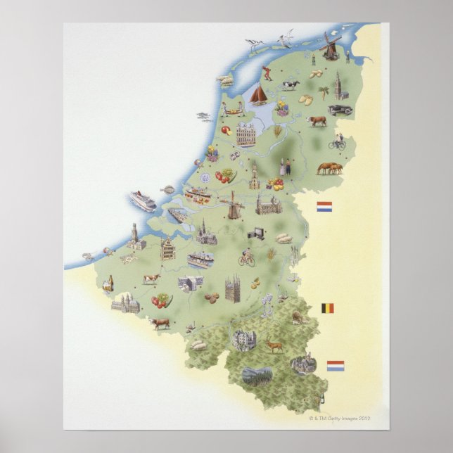Niederlande, Karte mit Unterscheidungsmerkmalen Poster (Vorne)