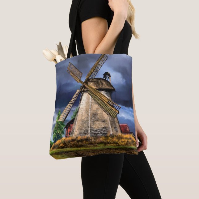 Niederlande Landscape Windmill Tote Bag Malerei (Von Nahem)