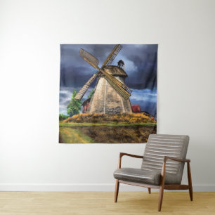 Niederlande Landschaft mit Windmühle Teppich Wandteppich