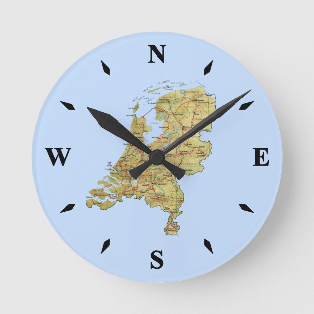 Niederlande Map Clock Runde Wanduhr (Vorderseite)