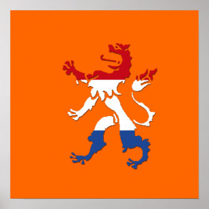 Niederlande Retro Rampant Löwe Heraldry Getriebe Poster