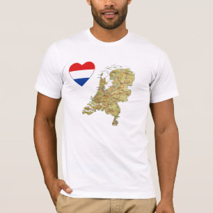 Niederlande T - Shirt Flag Herz und Karte