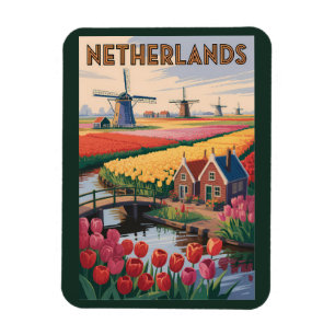 Niederlande Tulpen Illustration Reise Kunst Vintag Magnet