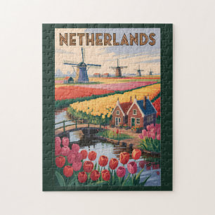 Niederlande Tulpen Illustration Reise Kunst Vintag Puzzle