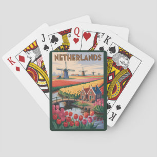 Niederlande Tulpen Illustration Reise Kunst Vintag Spielkarten
