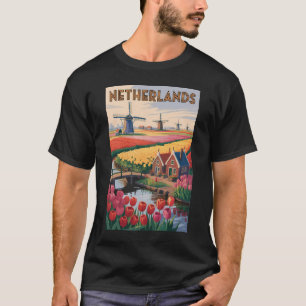Niederlande Tulpen Illustration Reise Kunst Vintag T-Shirt