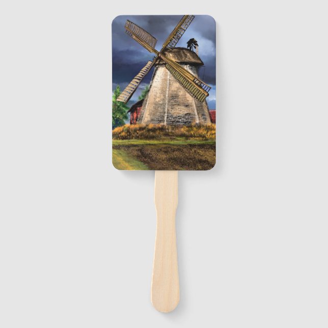 Niederlande Windmill Landscape Hand Fan Fächer (Vorderseite)