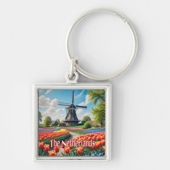 Niederlande Windmill & Tulips Schlüsselanhänger (Vorne)