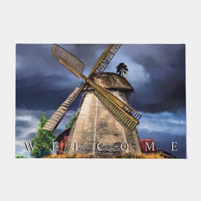 Niederlande Windmühle Landschaft Doormat - Willkom Fußmatte (Vorderseite)