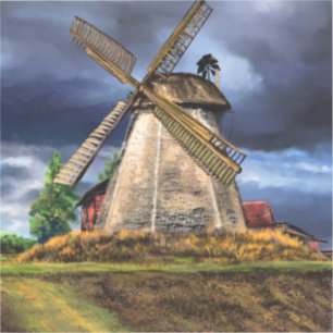 Niederlande Windmühle Landschaft Zeichnend Aufkleb Aufkleber