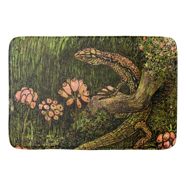 Niederländisch Art Nouveau Lizard und Wildblumen Badematte (Vorderseite)