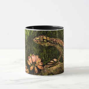 Niederländisch Art Nouveau Lizard und Wildblumen Tasse