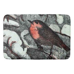 Niederländisch Art Nouveau Robin Bird im Winter Badematte