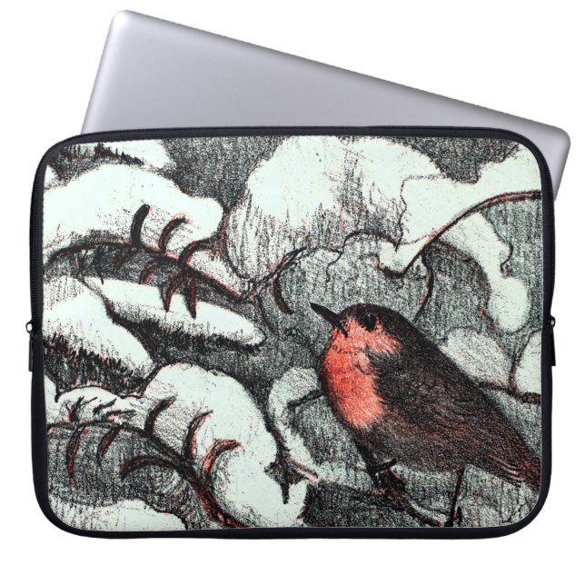 Niederländisch Art Nouveau Robin Bird im Winter Laptopschutzhülle (Vorderseite)