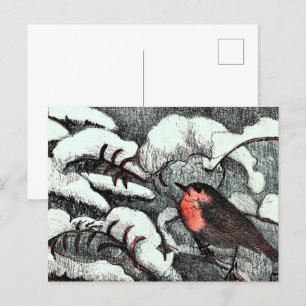 Niederländisch Art Nouveau Robin Bird im Winter Postkarte