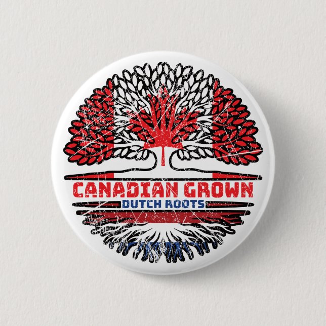 Niederländisch Canadian Canada Tree Roots Flag Button (Vorderseite)
