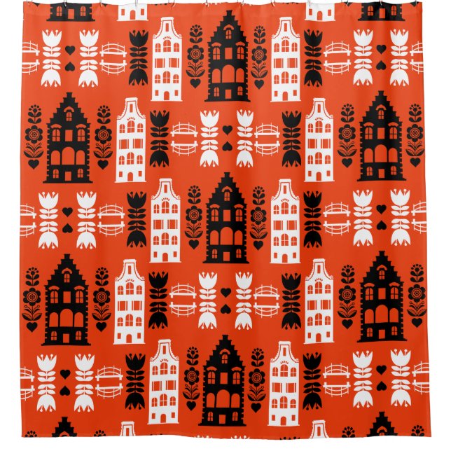 Niederländisch Folk Art Print Duschvorhang (Vorderseite)