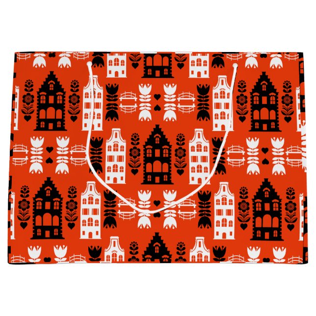 Niederländisch Folk Art Print Große Geschenktüte (Vorderseite)